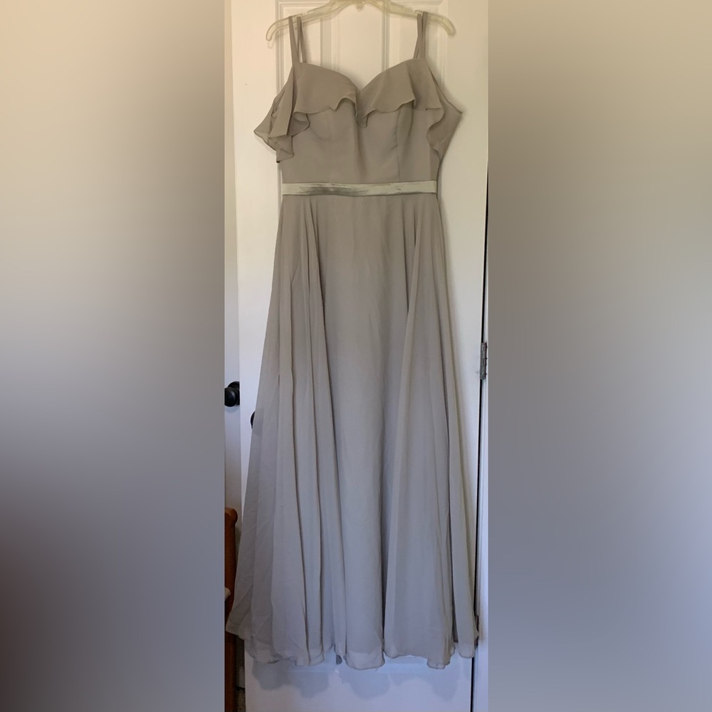 Romantic Light Sage Green Flowy Chiffon Gown Tiny Straps Bridesmaid